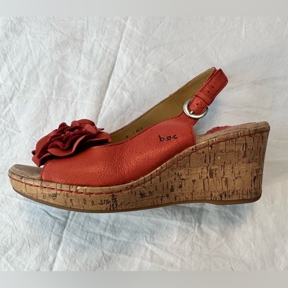 Women’s b.o.c. Cork Wedges, Coral Leather Size 9 - Picture 13 of 16